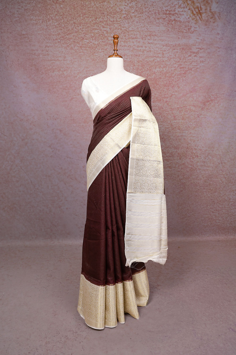 Brown Semi Banarasi Saree