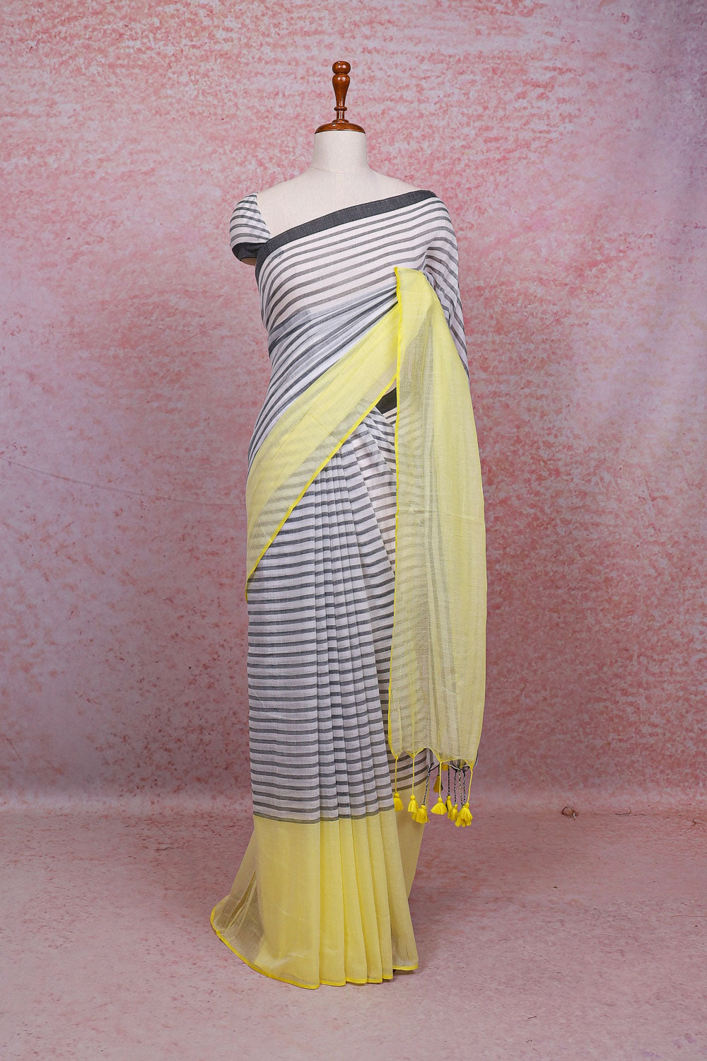 Light Ash Mul Cotton Saree