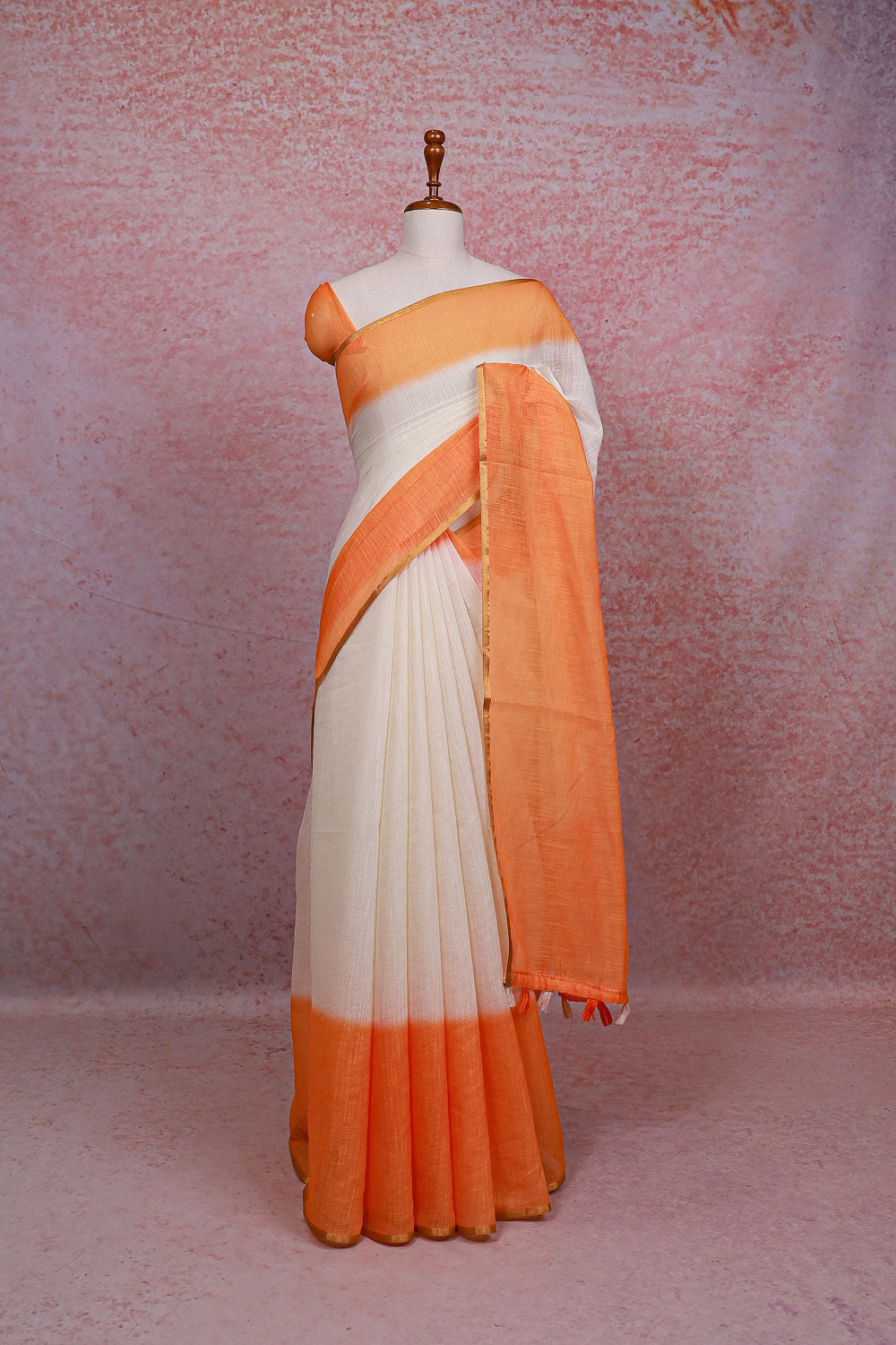 Cream  Semi Linen Saree