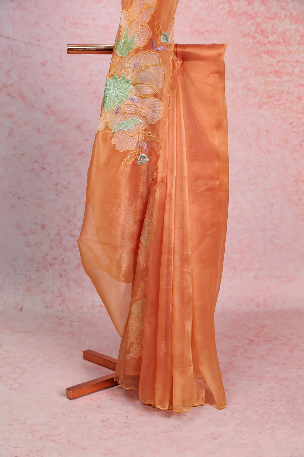 Peach Orange Glass Organza Saree
