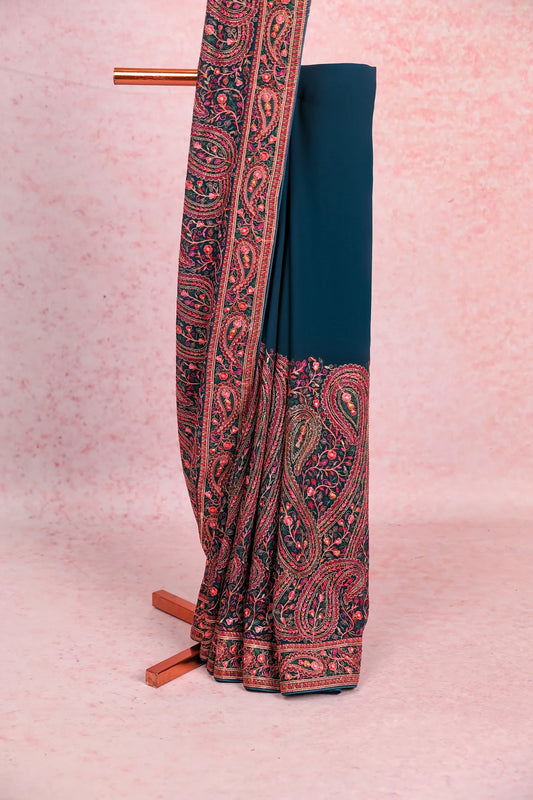Peacock Blue Georgette Saree