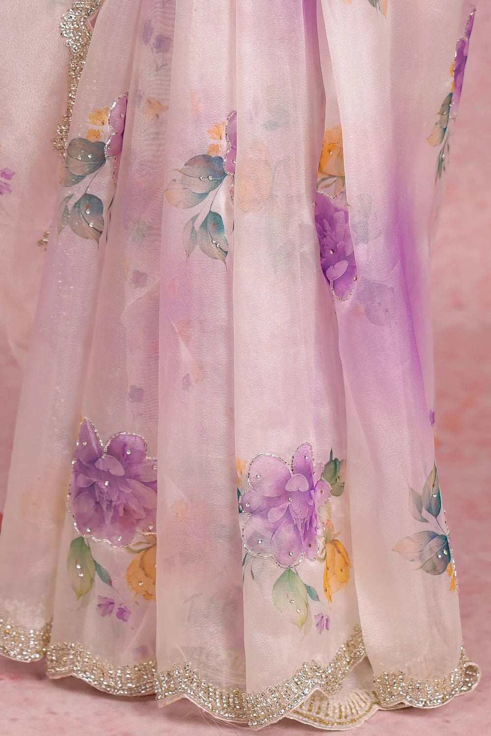 White Glass Organza Saree