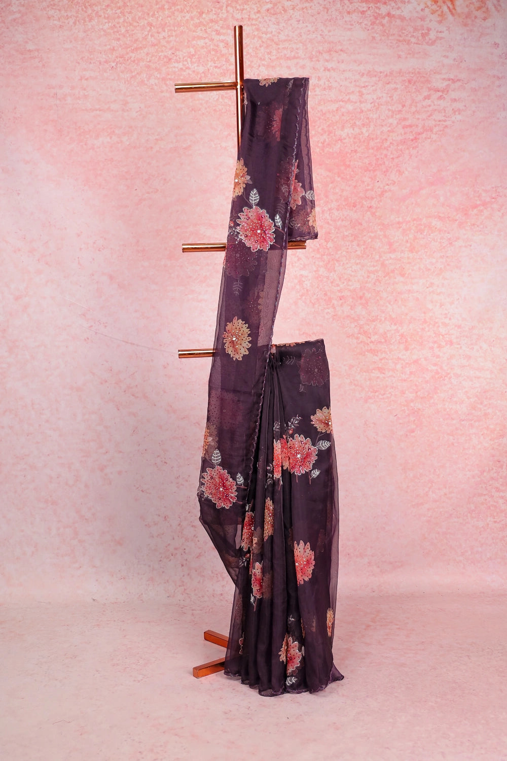 Grape Purple Glass Organza Saree