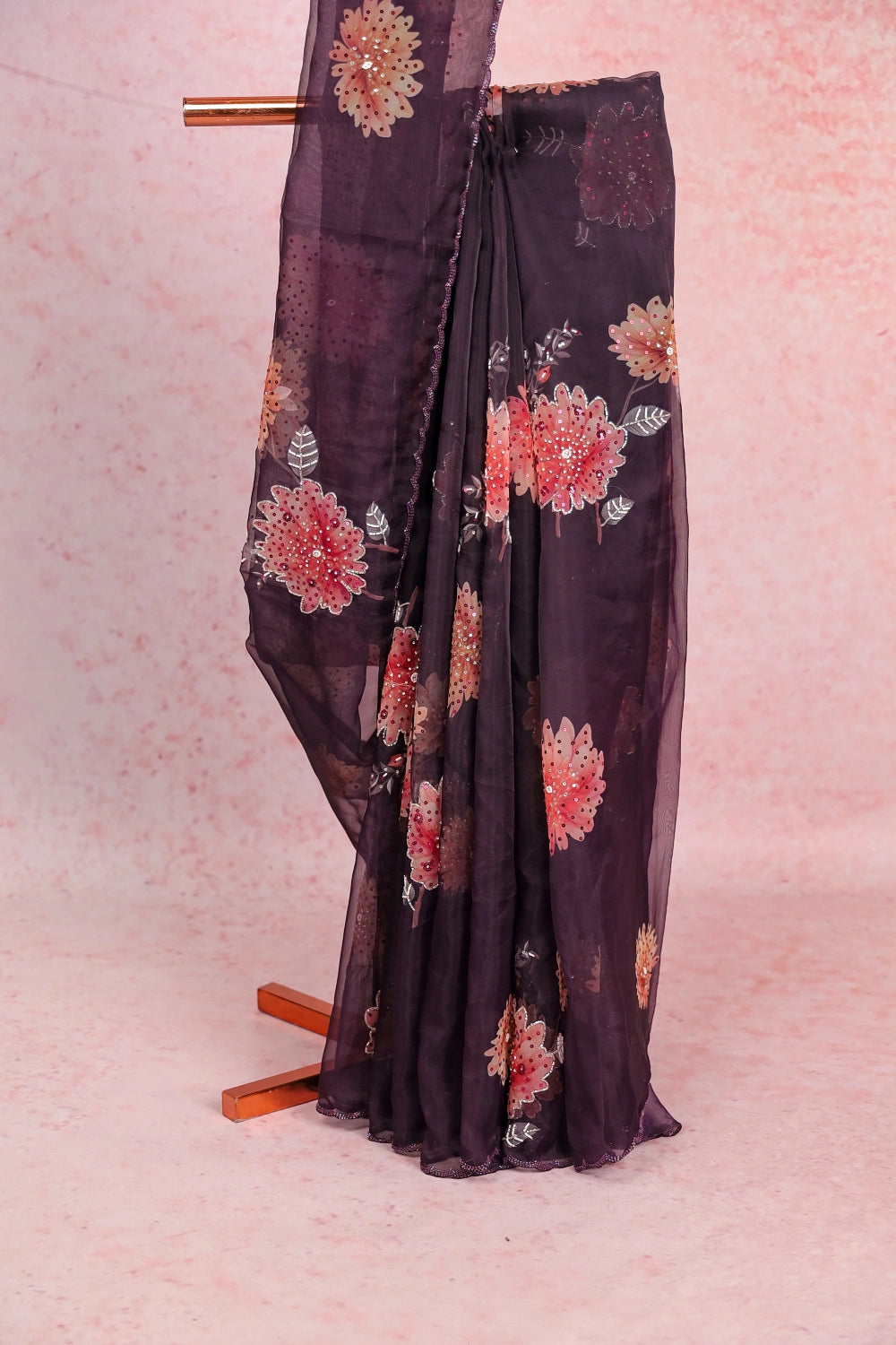 Grape Purple Glass Organza Saree