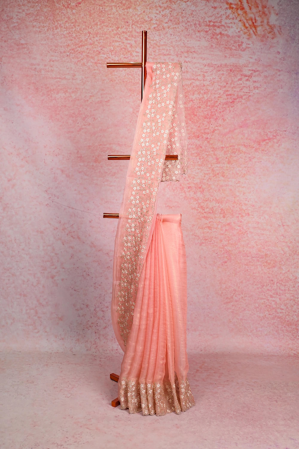 Peach Tissue Organza Saree