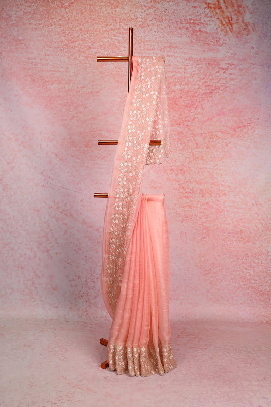 Peach Tissue Organza Saree