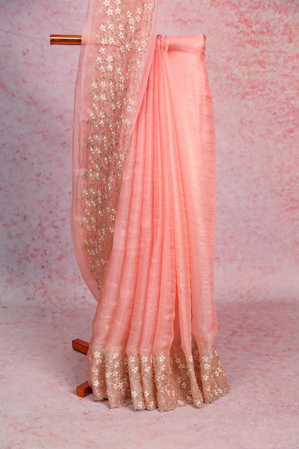 Peach Tissue Organza Saree
