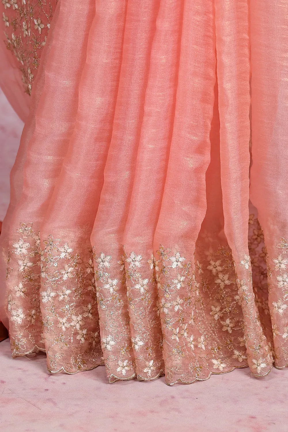 Peach Tissue Organza Saree