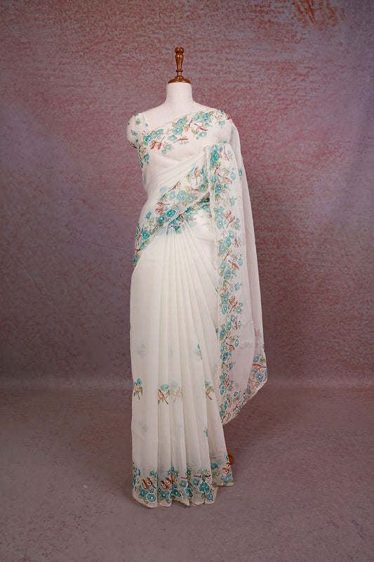 Off White Organza Saree - Seematti