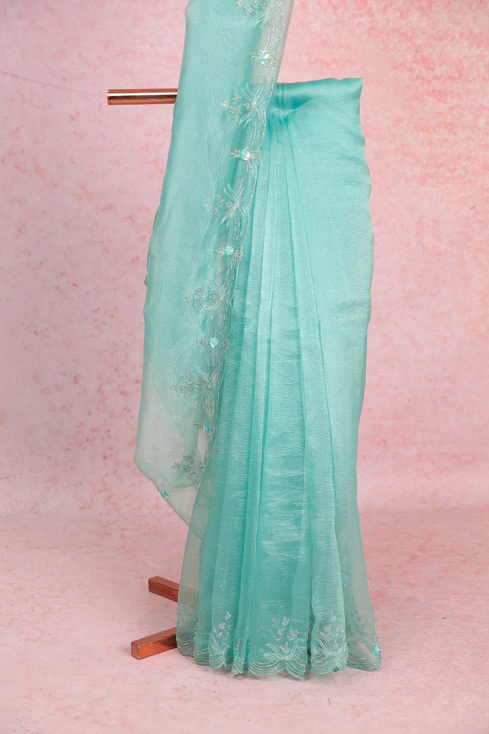 Light Green Crush Organza Saree