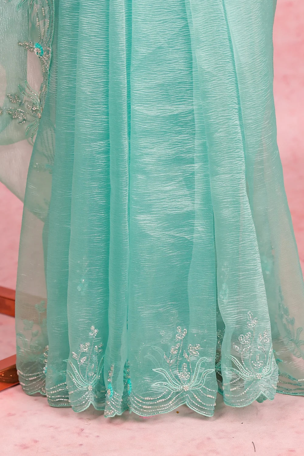 Light Green Crush Organza Saree