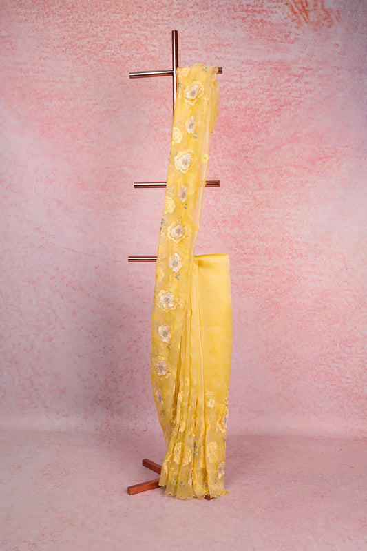 Yellow Glass Organza Saree