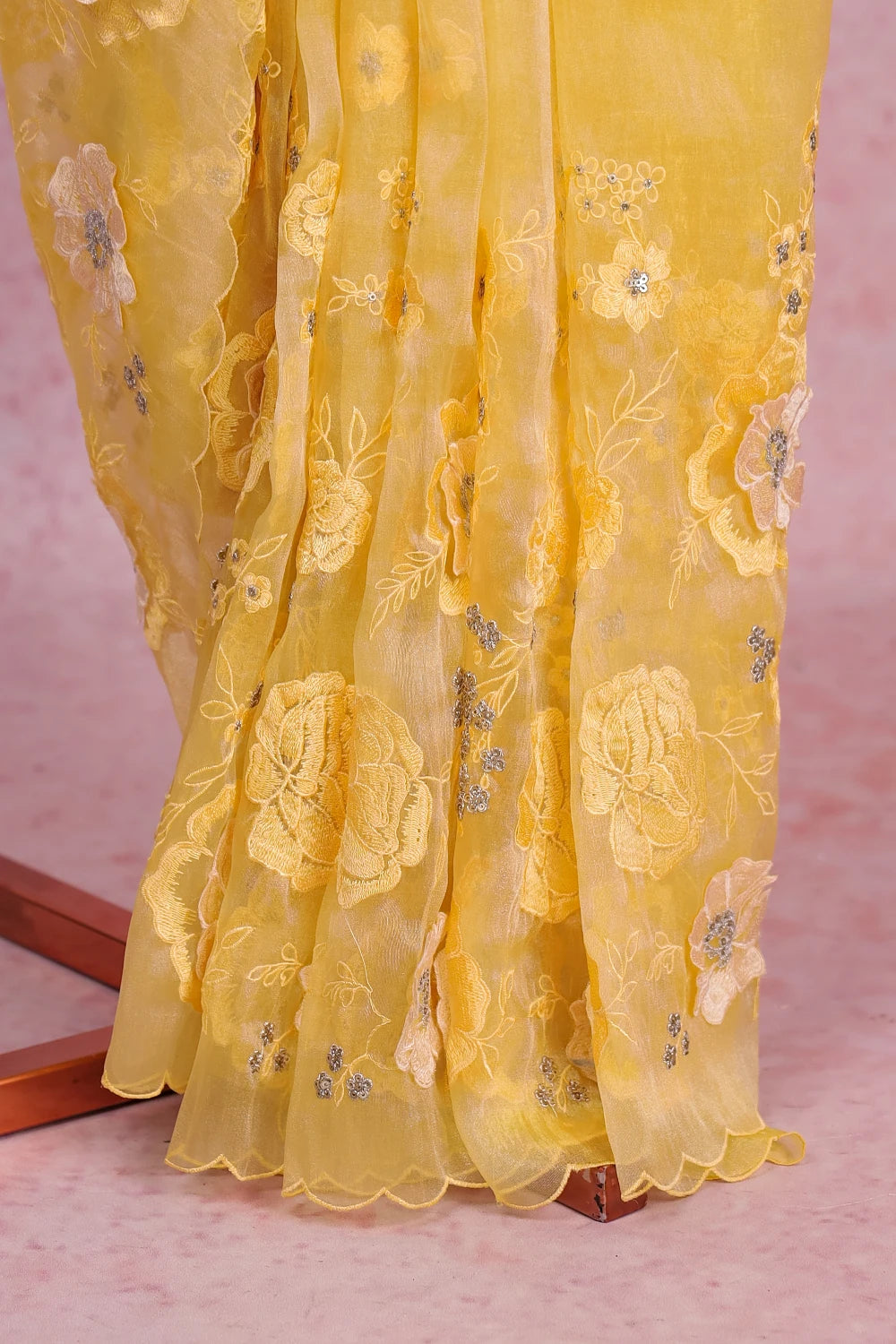 Yellow Glass Organza Saree