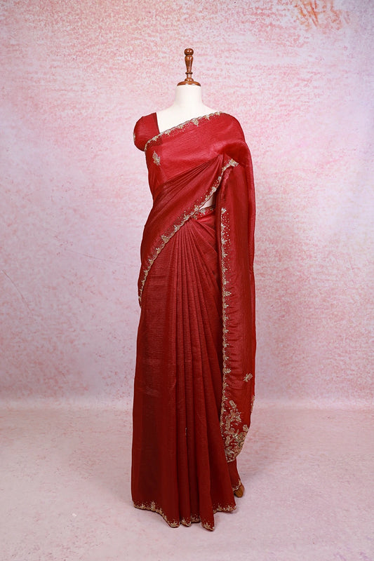 Maroon Crush Organza Saree - Seematti