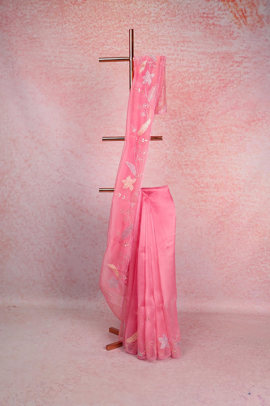 Baby Pink Glass Organza Saree