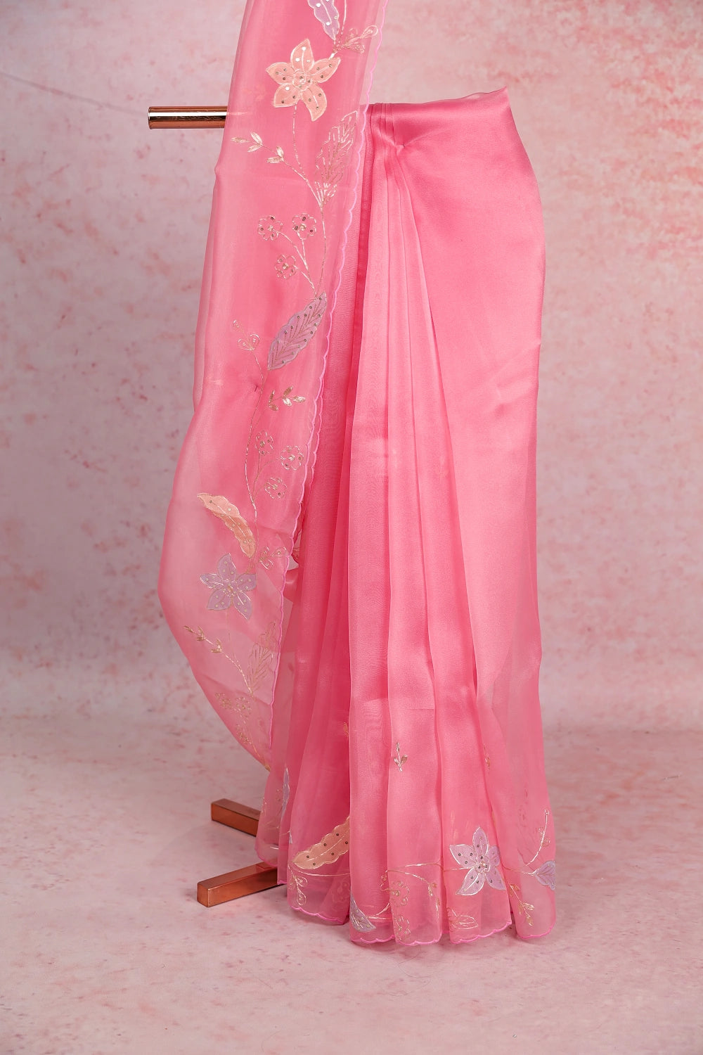 Baby Pink Glass Organza Saree