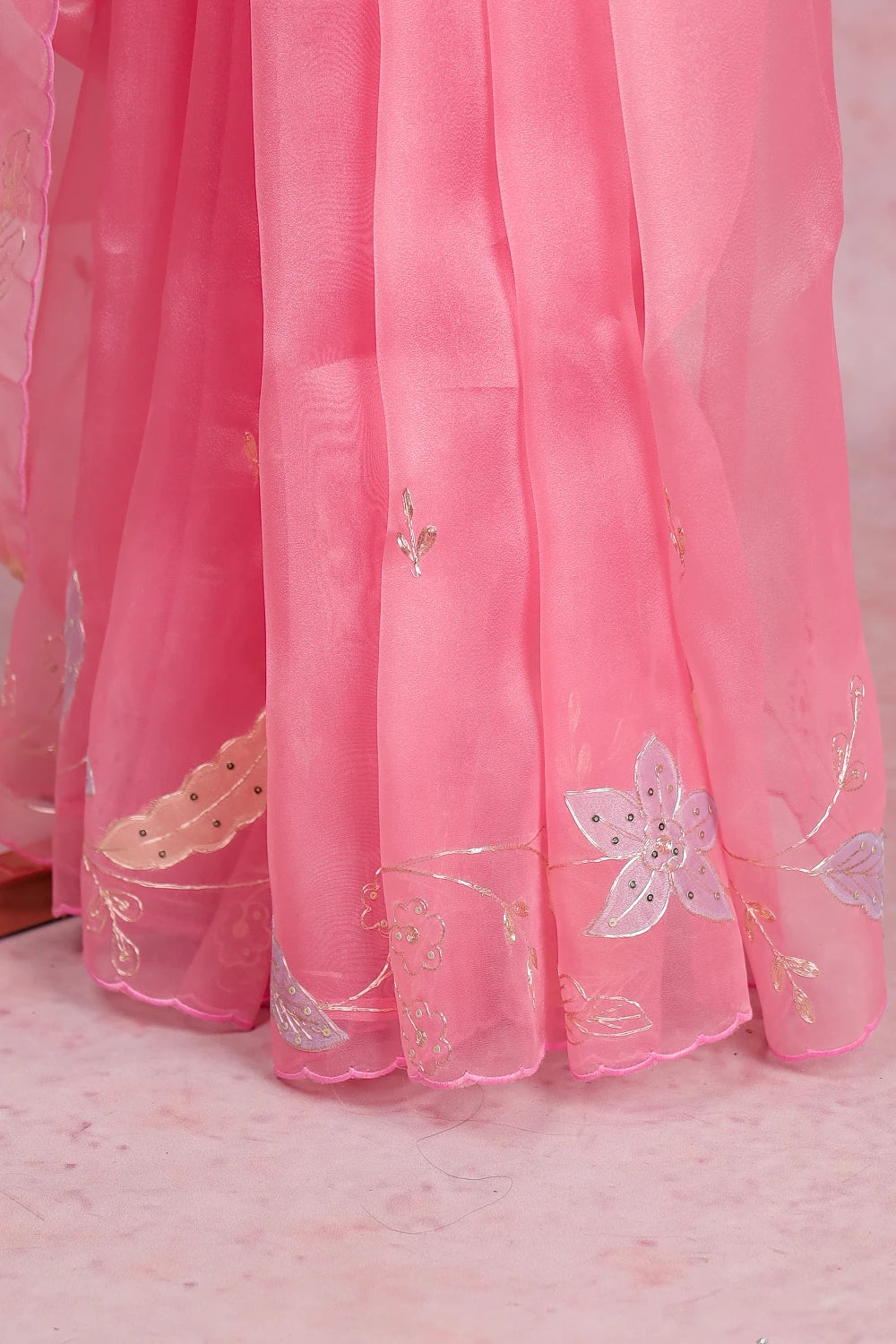 Baby Pink Glass Organza Saree