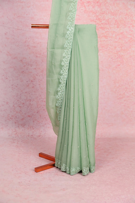 Pista Green Crush Organza Saree