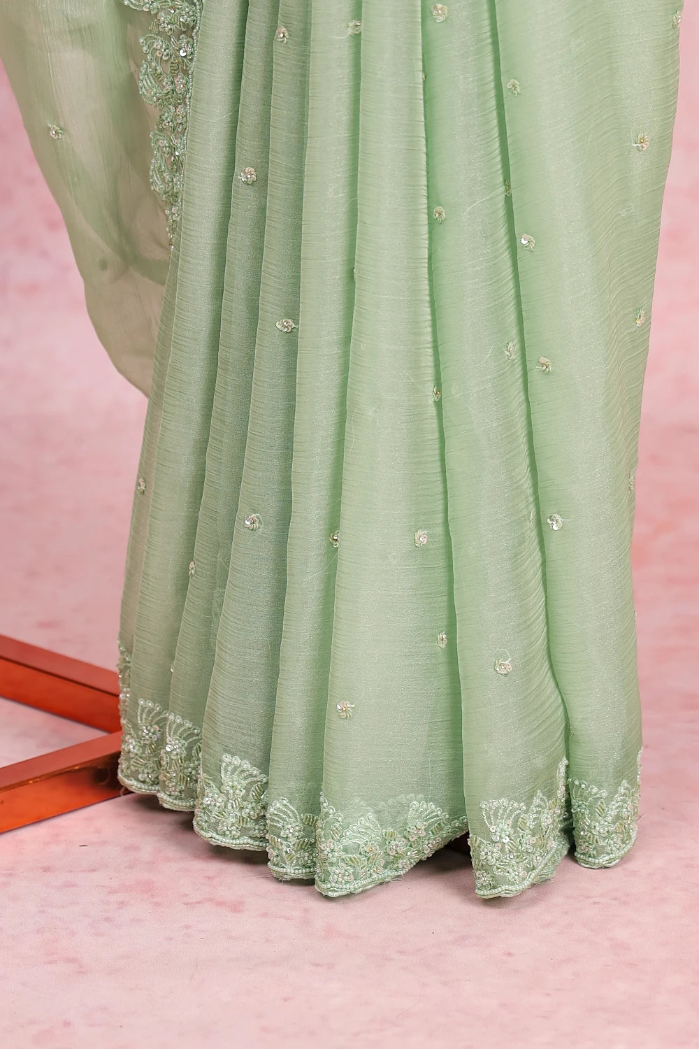 Pista Green Crush Organza Saree