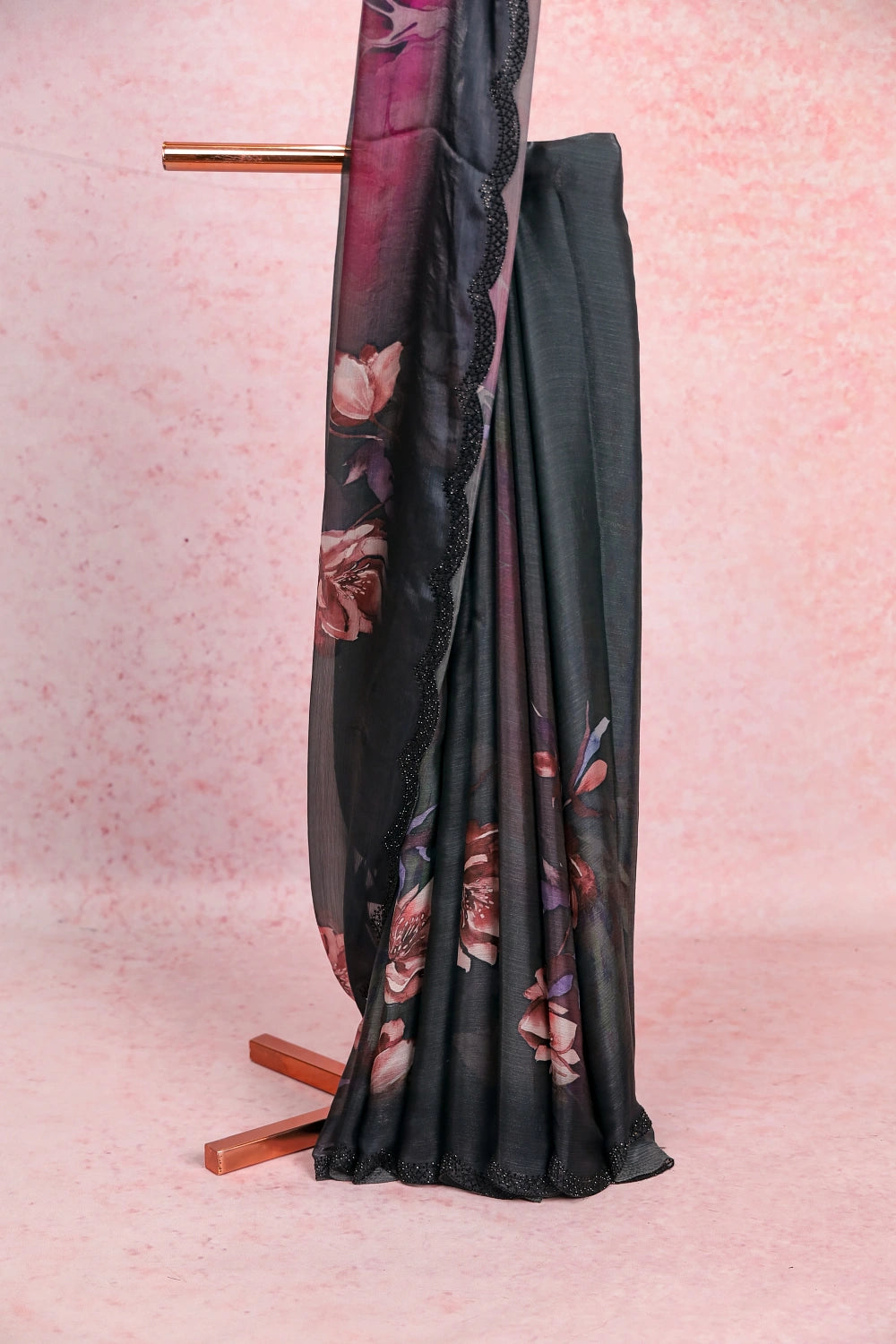 Dark Ash Organza Saree