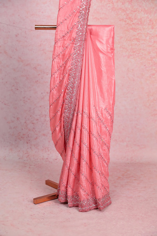 Dark Peach Organza Saree