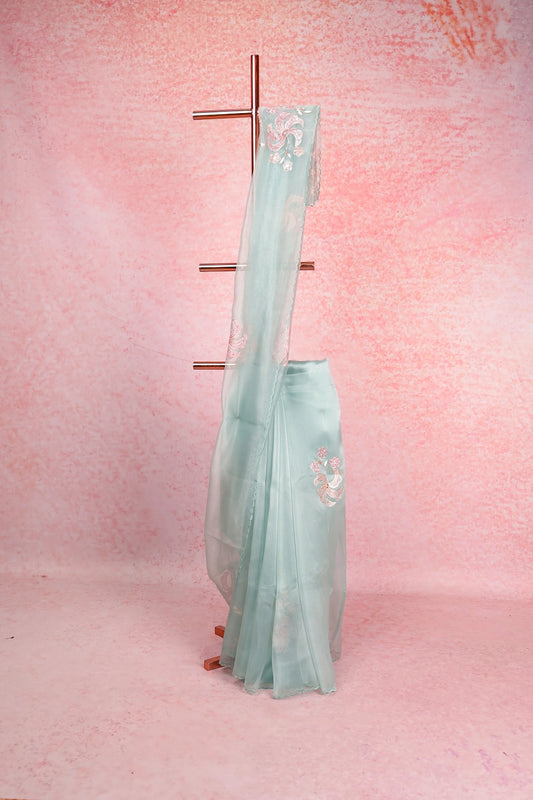 Pastel Green Glass Organza Saree