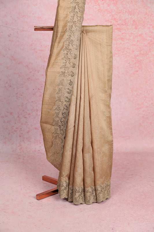 Green Beige Semi Tussar Saree