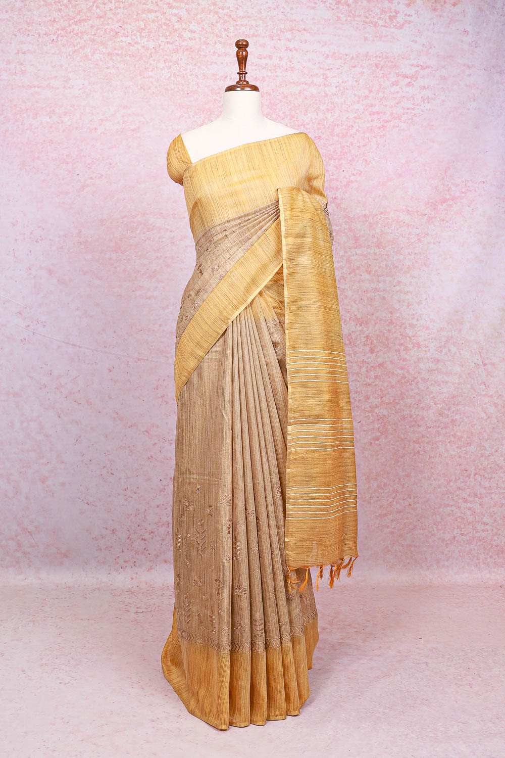 Golden Yellow Semi Jute Saree