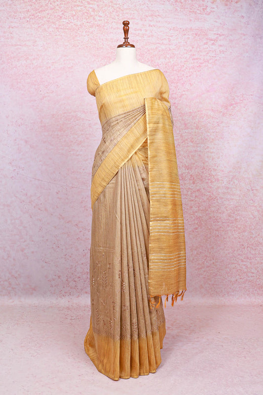 Golden Yellow Semi Jute Saree
