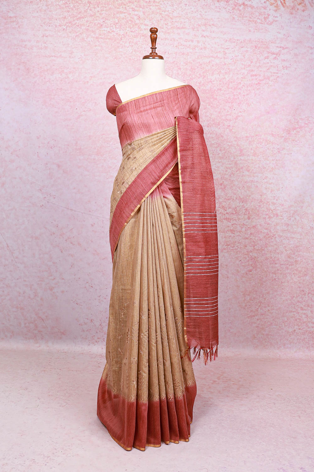 Beige  Semi Tussar Saree