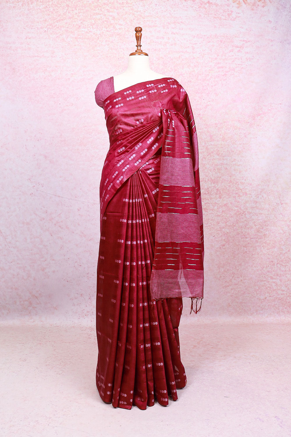 Dark Wine Semi Tussar Saree
