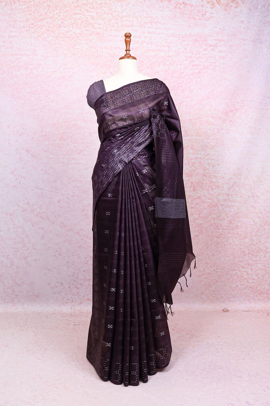 Grape Color Semi Tussar Saree