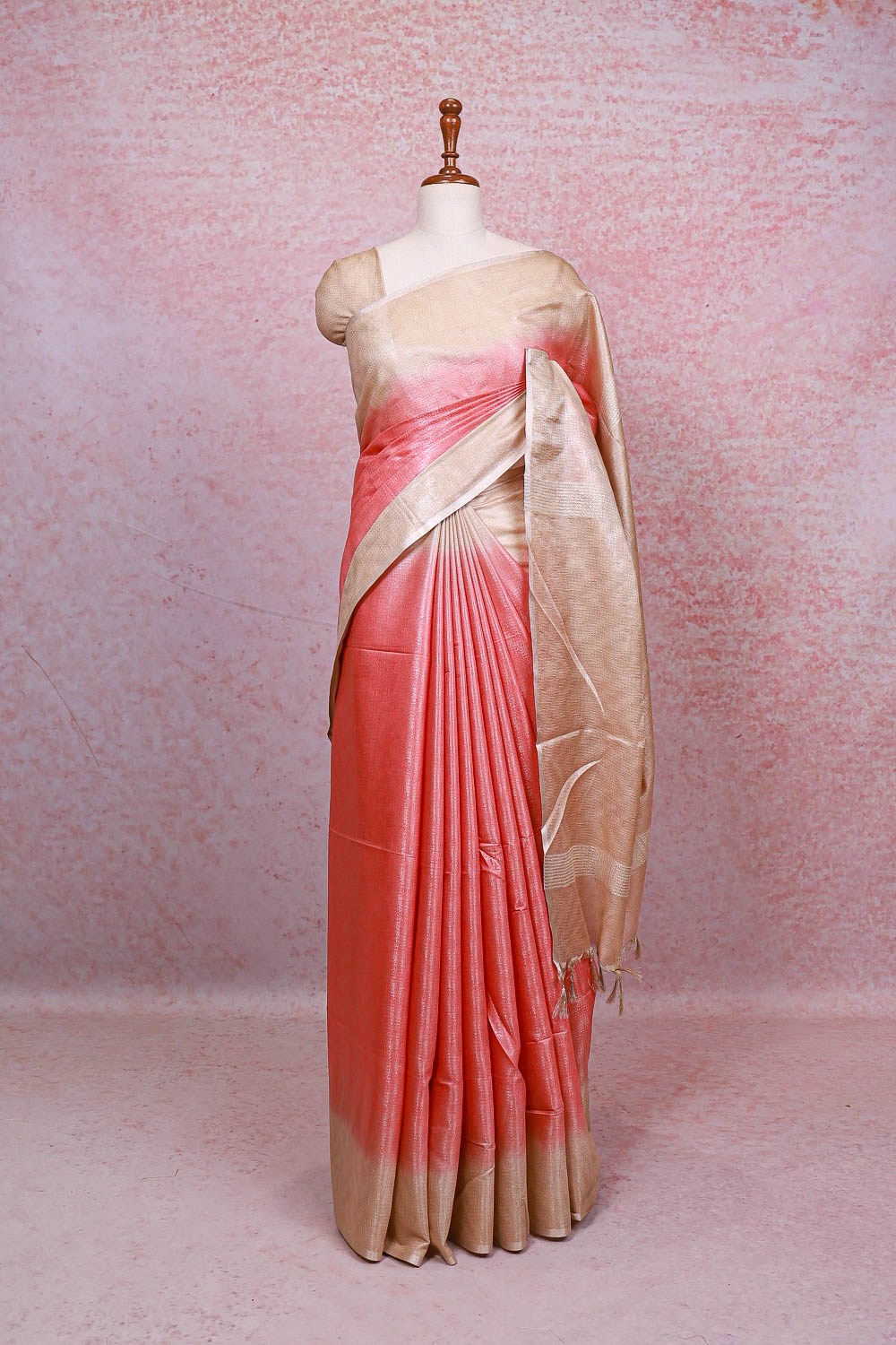 Peach Semi Tussar Saree