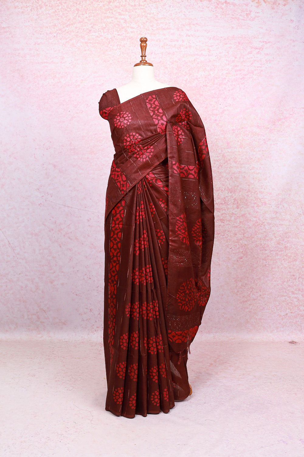 Dark Wine Semi Tussar Saree