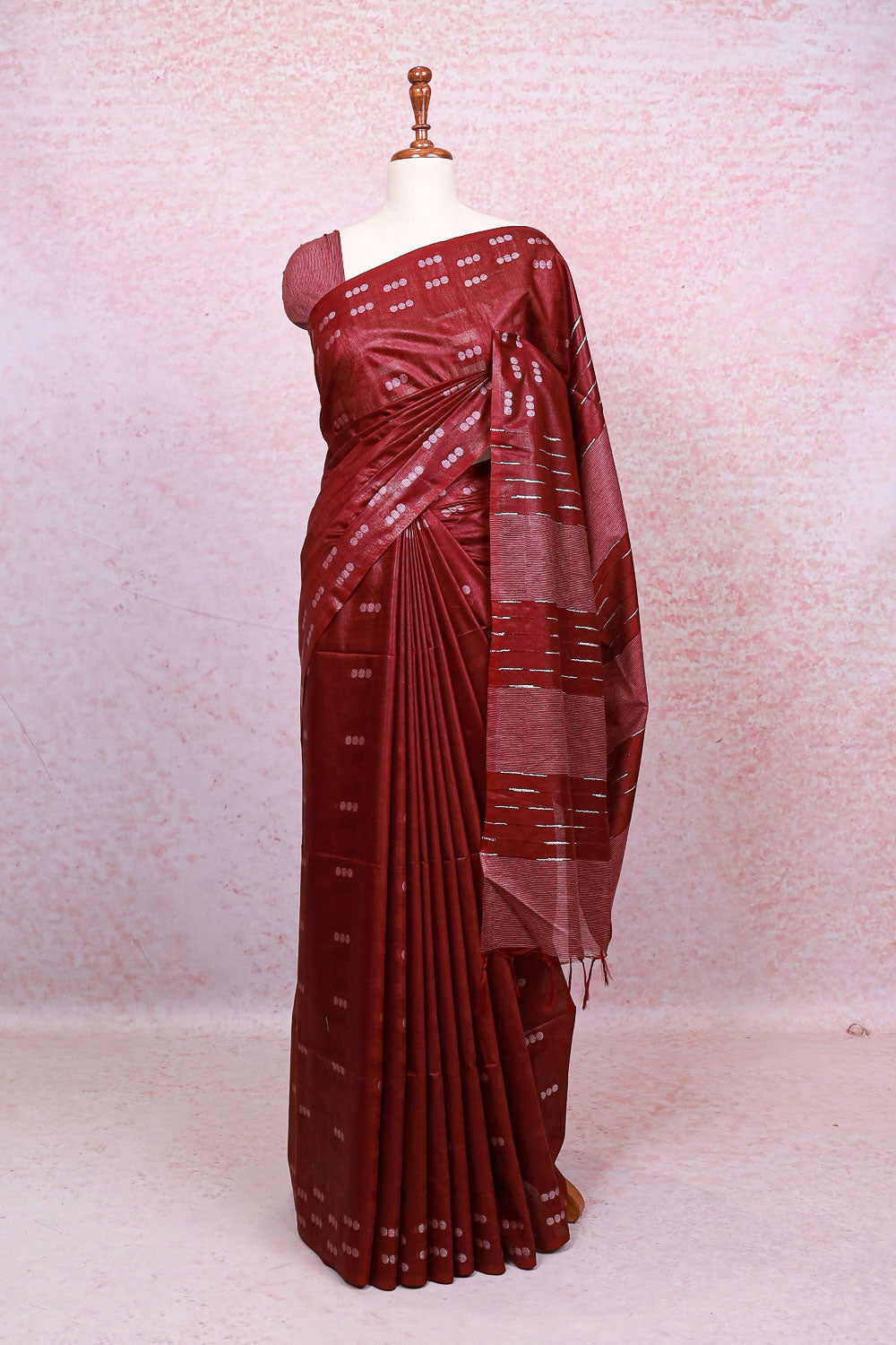 Dark Wine Semi Tussar Saree