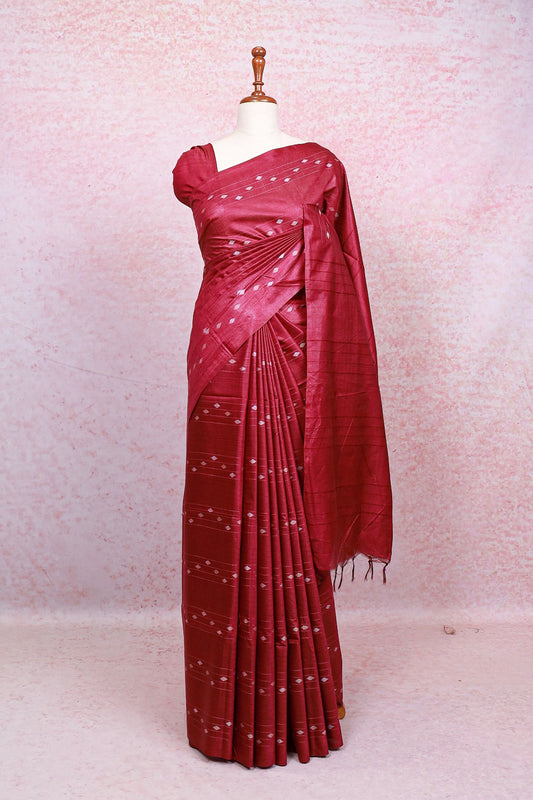 Wine Semi Tussar Saree