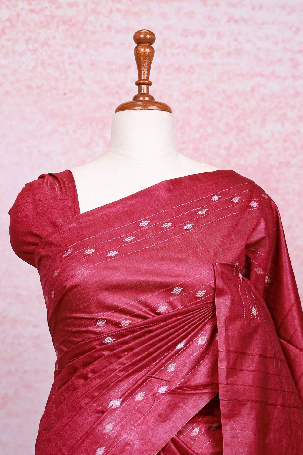 Wine Semi Tussar Saree