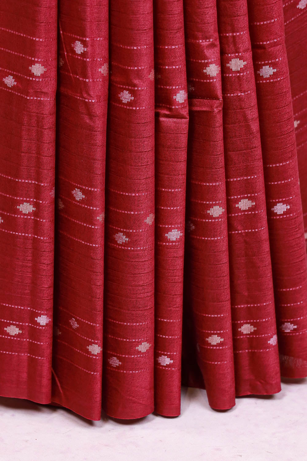 Wine Semi Tussar Saree