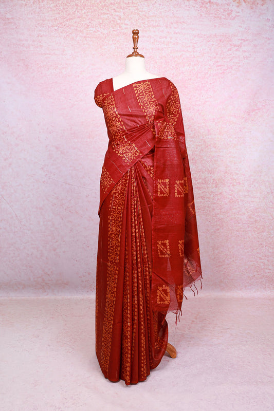 Maroon Semi Tussar Saree