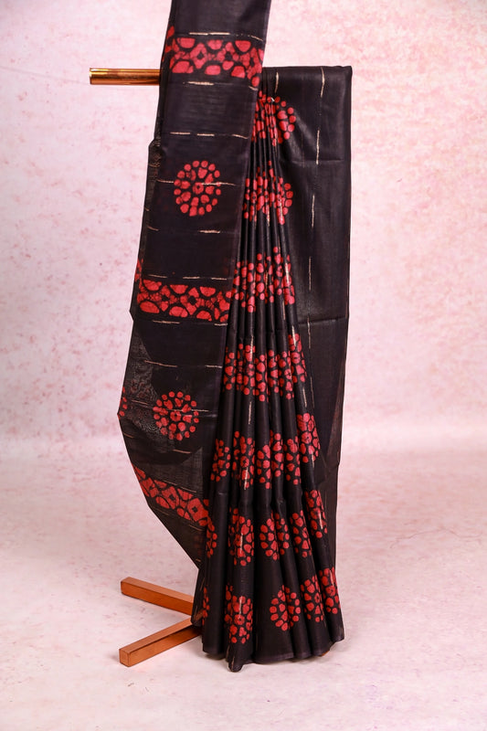 Dark Wine Semi Tussar Saree