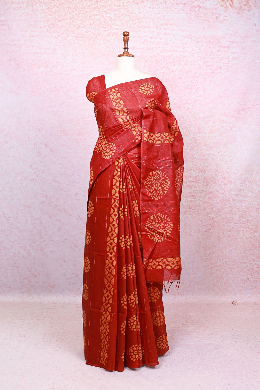 Maroon Semi Tussar Saree