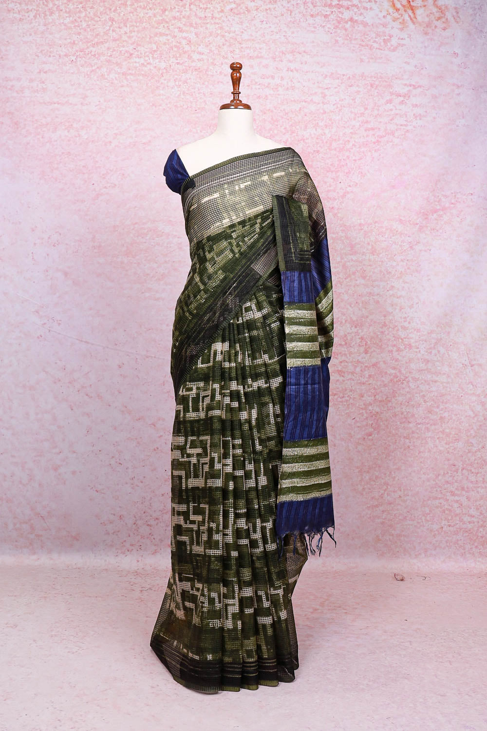 Dark Green Semi Tussar Saree