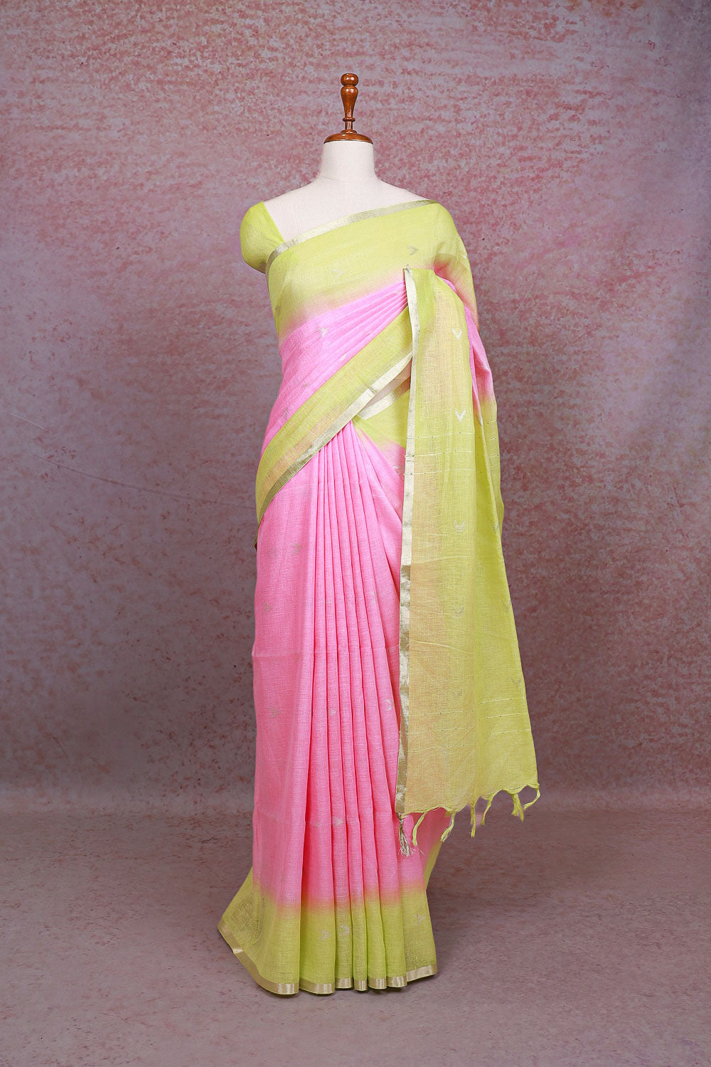 Pink Semi Linen Saree - Seematti