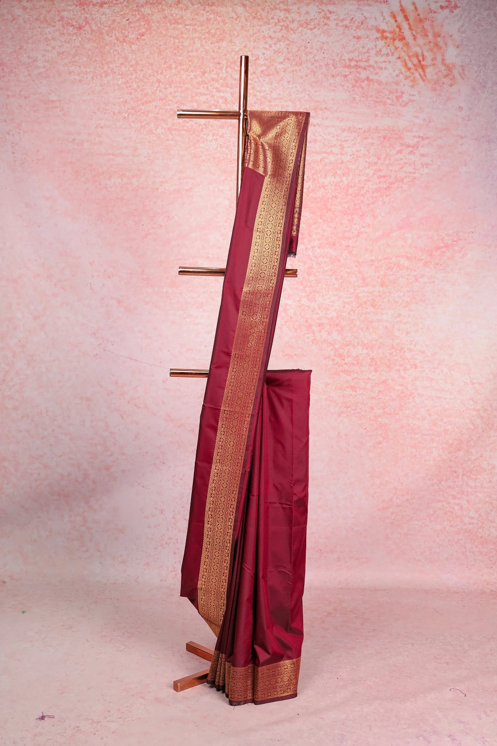 Brownish Red Semi Silk Saree