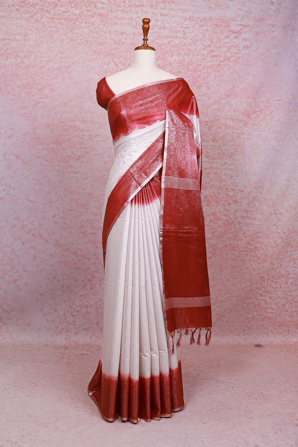 White Semi Tussar Saree - Seematti