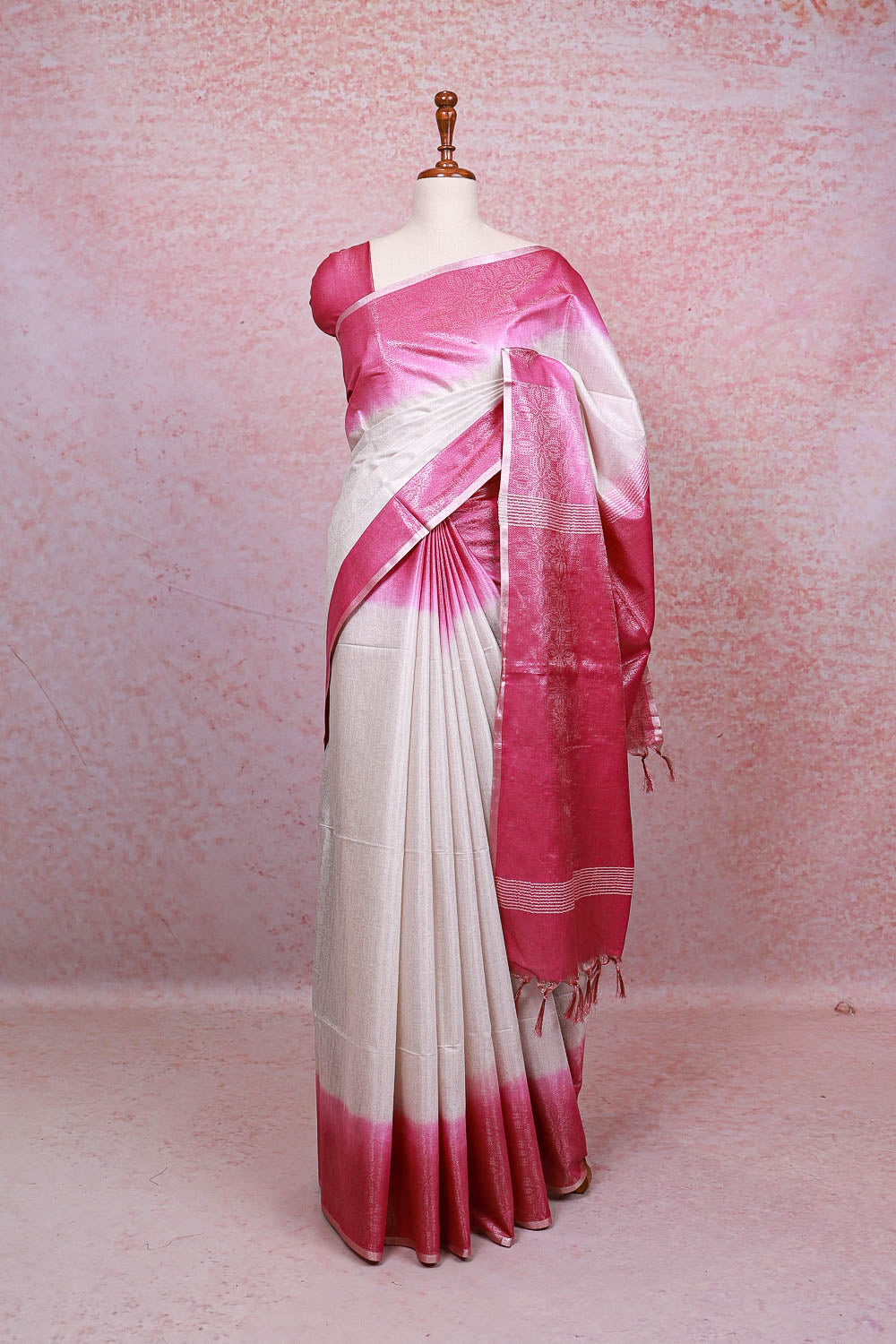 White Semi Tussar Saree - Seematti