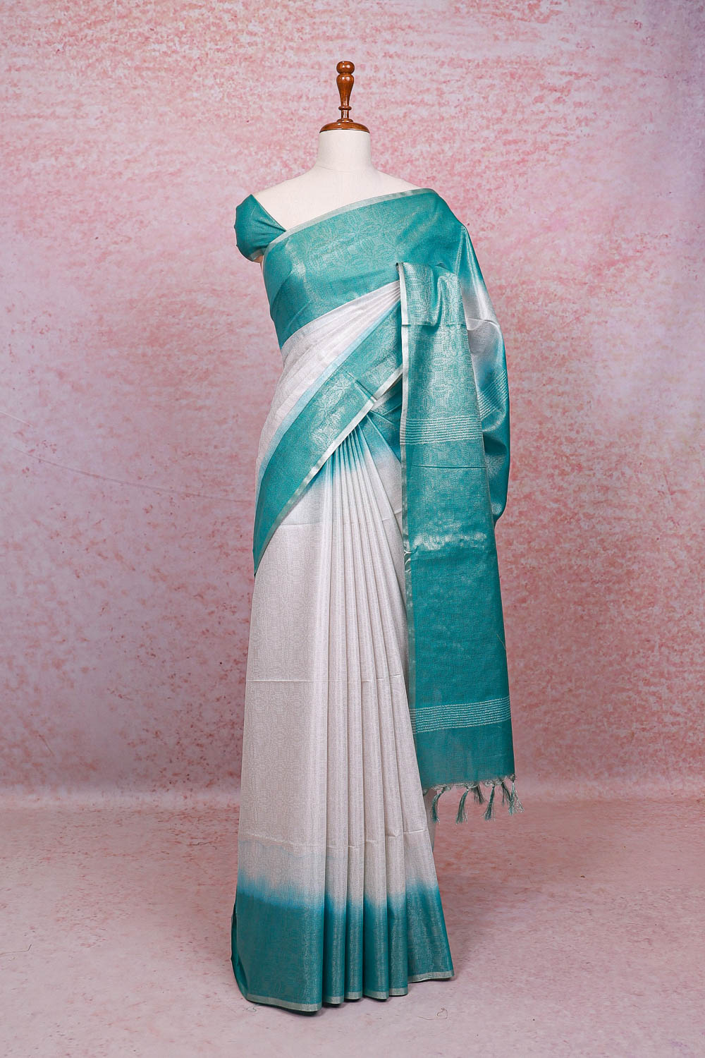 White Semi Tussar Saree - Seematti