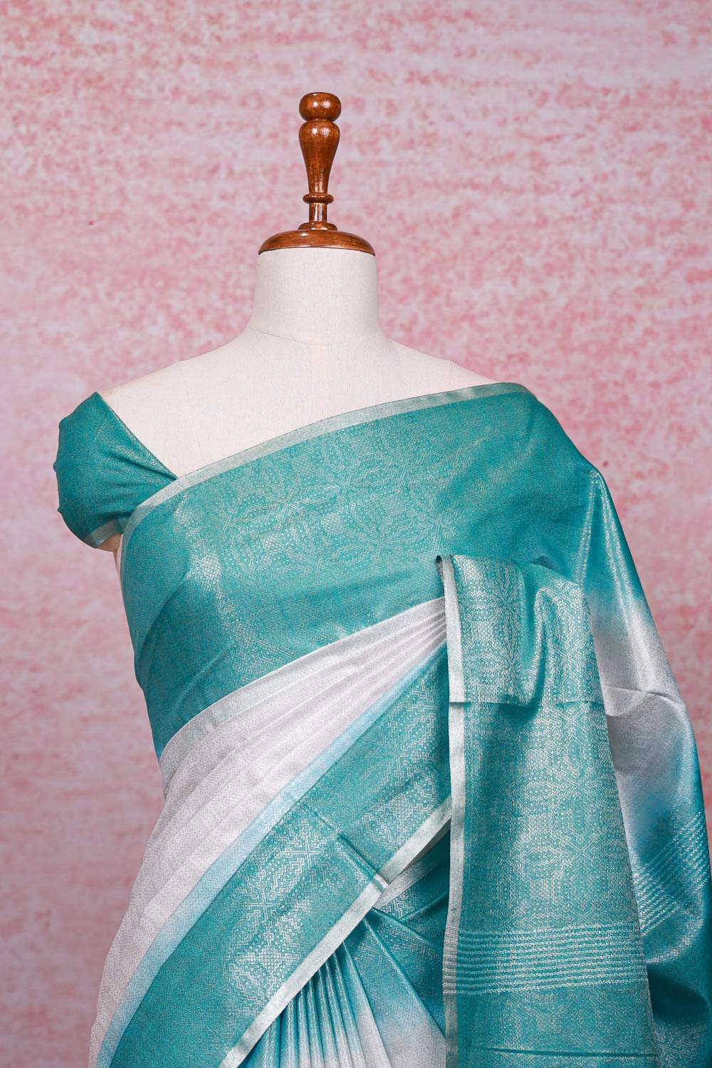 White Semi Tussar Saree - Seematti