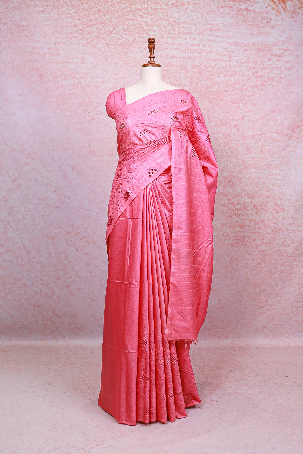 Peach Pink Semi Tussar Saree - Seematti