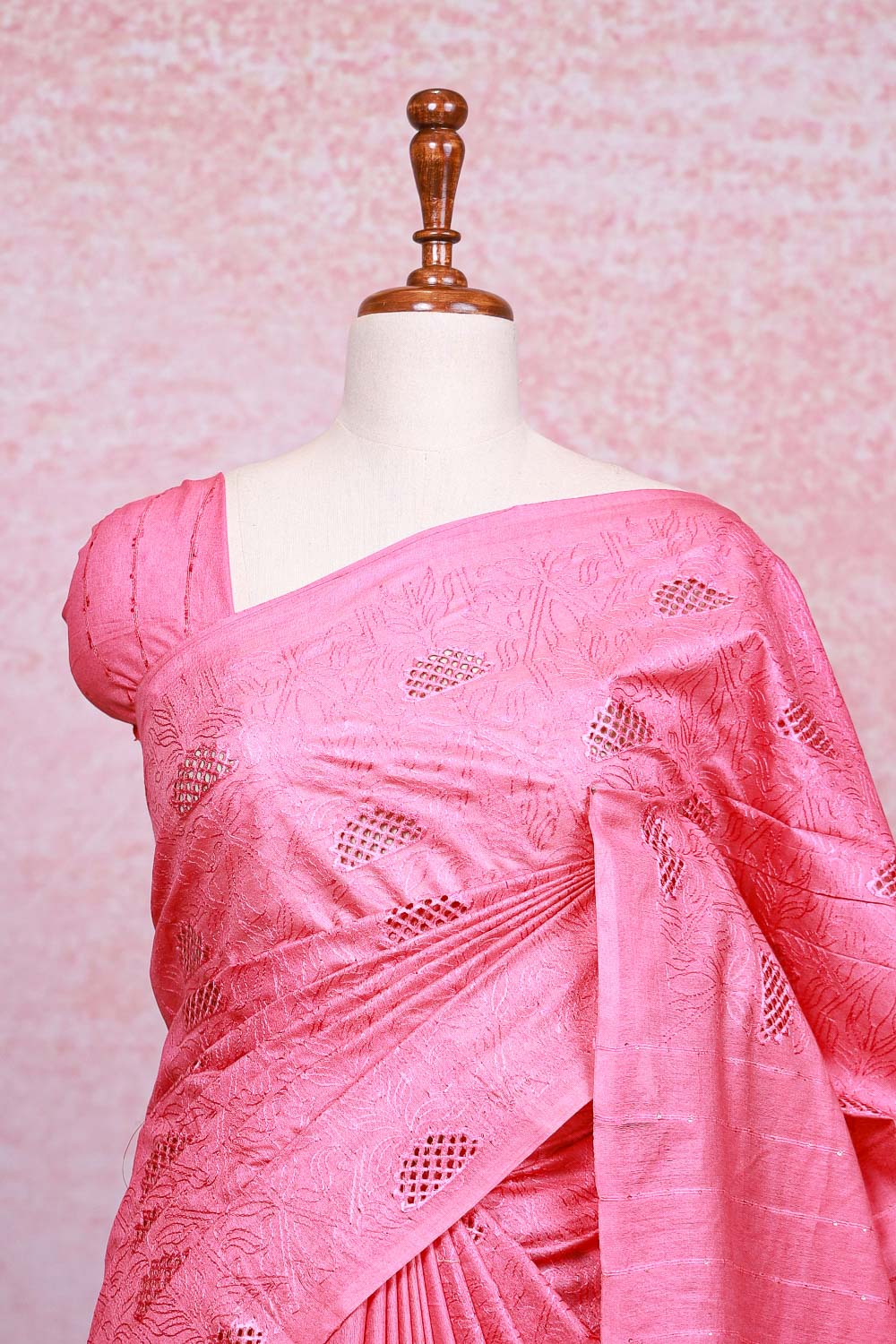 Peach Pink Semi Tussar Saree - Seematti